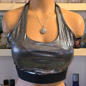 Zyia Sport Bra XXL Iridescent Shimmer Multicolor Racerback Removable Pads EUC